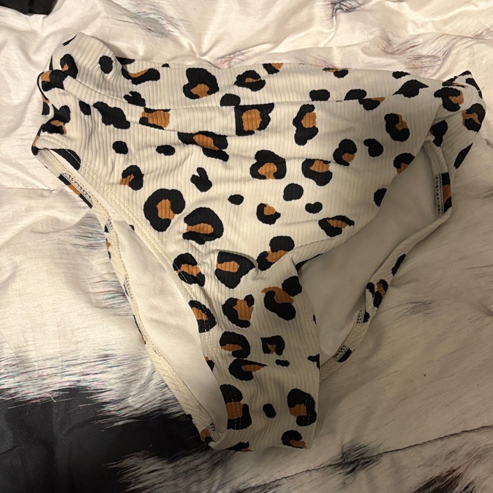 Leopard Print High-Waist Bikini Bottom - White/Tan/Black